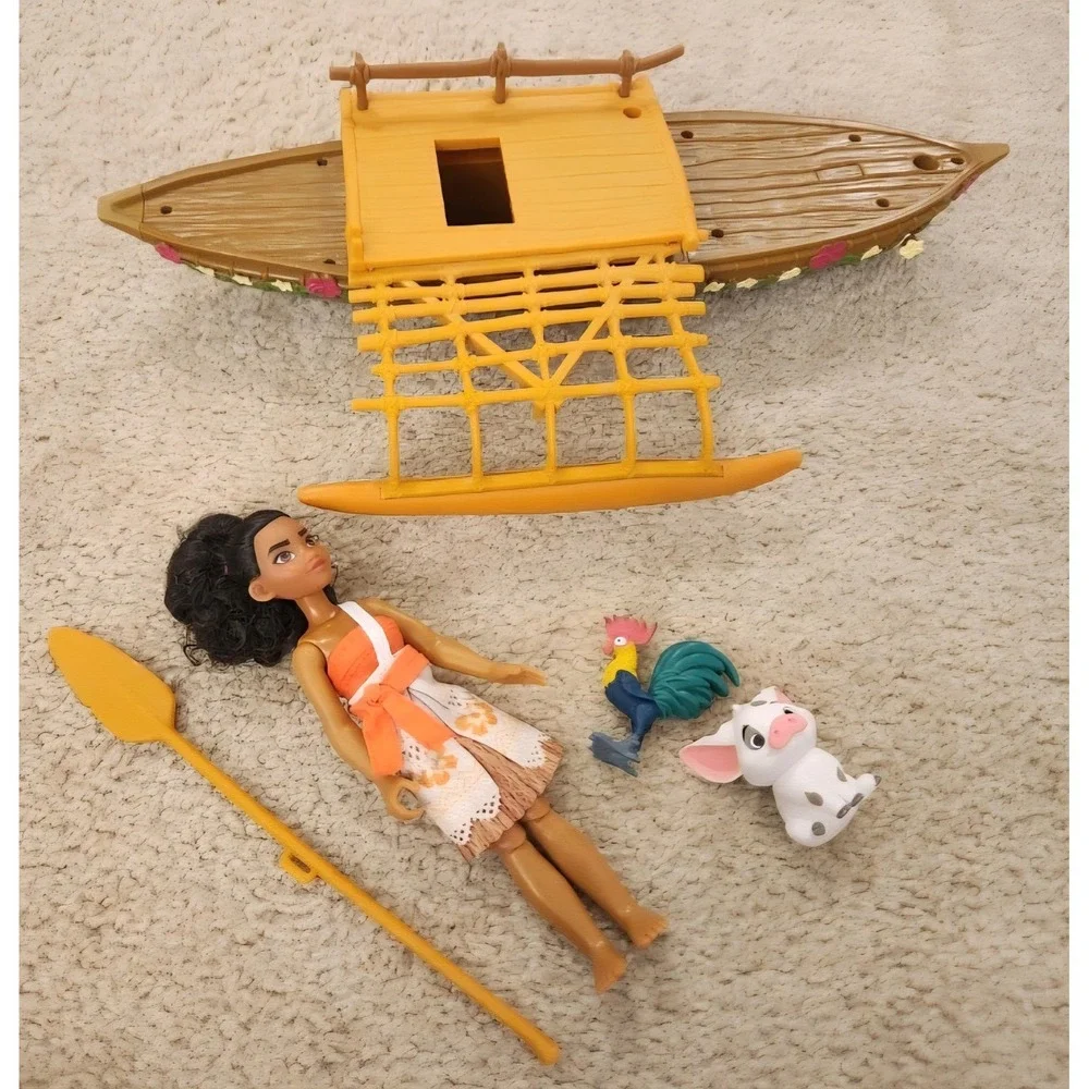 Disney Moana Maui Action Figure Doll Canoe Pua Hei Hei Set Lot